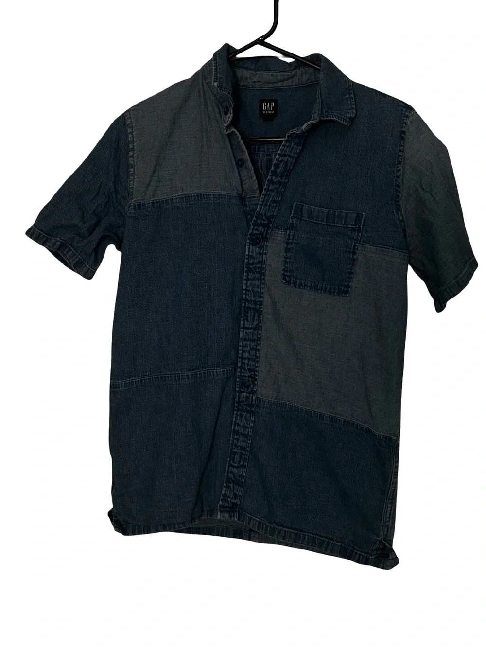 GAP Patchwork Short-Sleeve Denim Polo - Dark Blue